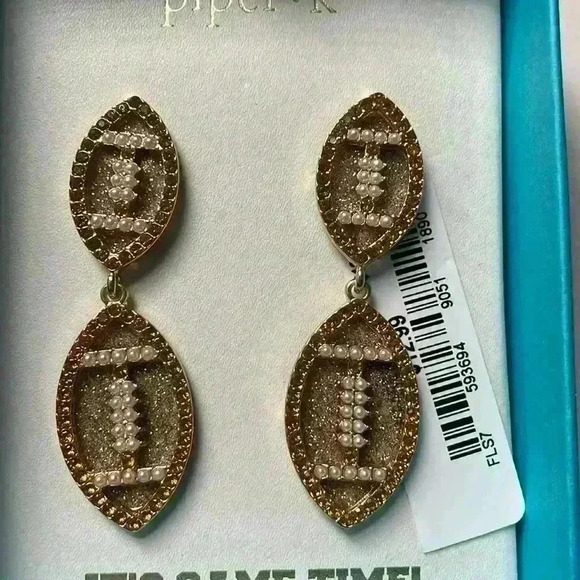 Football Earings Sparky Bedazzled Superbowl- NWT - Picture 2 of 5